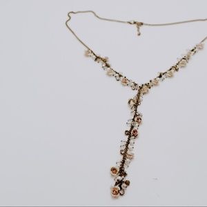 Vintage Y2K Pink & Bronze Rose Bauble Y-Necklace – Longline Floral